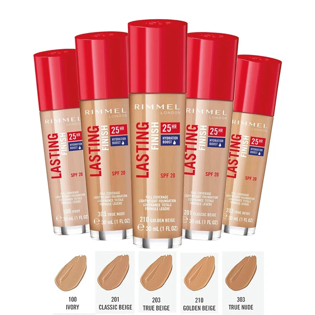 Base líquida RIMMEL acabado duradero 25 horas cobertura completa para piel seca 30 ml