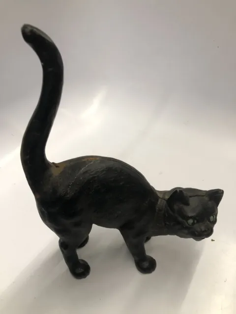 Antique Heavy Cast Iron Black Cat Doorstop - Halloween Pet