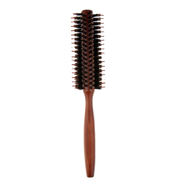 NATURAL BRISTLE HAIR brush round curling iron anti-static wooden handle