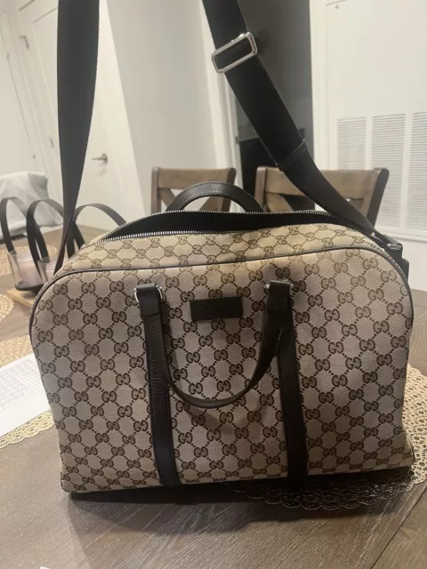 100% Authentic GUCCI Monogram Boston Duffle Bag Dark Brown Preowned