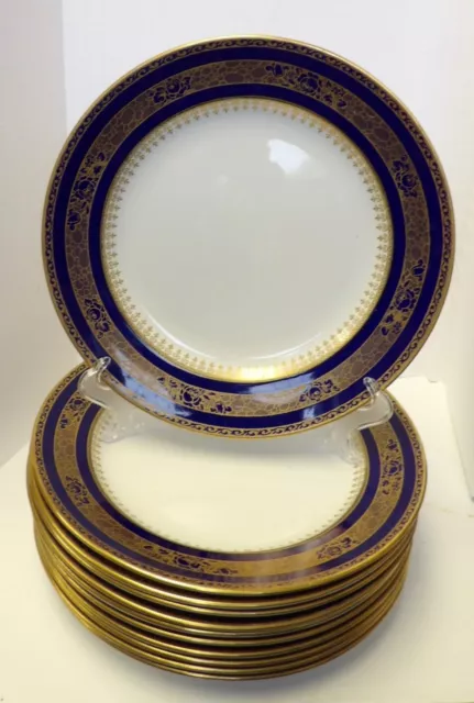 Eleven Keeling & Co Losol Ware Cobalt Blue & Gold Dinner Plates