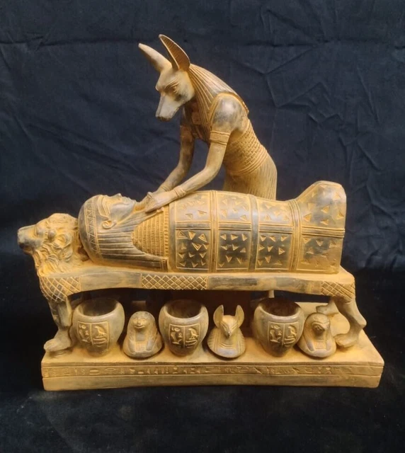ANCIENT EGYPTIAN ANUBIS Statue Mummification Mummy Pharaoh With Canopic