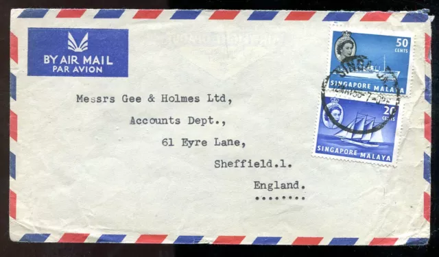 Cubierta de correo aéreo Singapur Malasia 1956 a Inglaterra