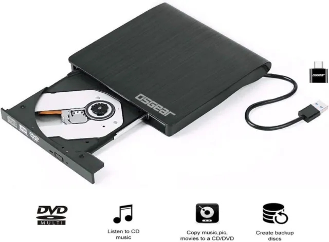 Slim External CD DVD RW Drive USB 3.0 Writer Burner Player Black For Laptop PC 2