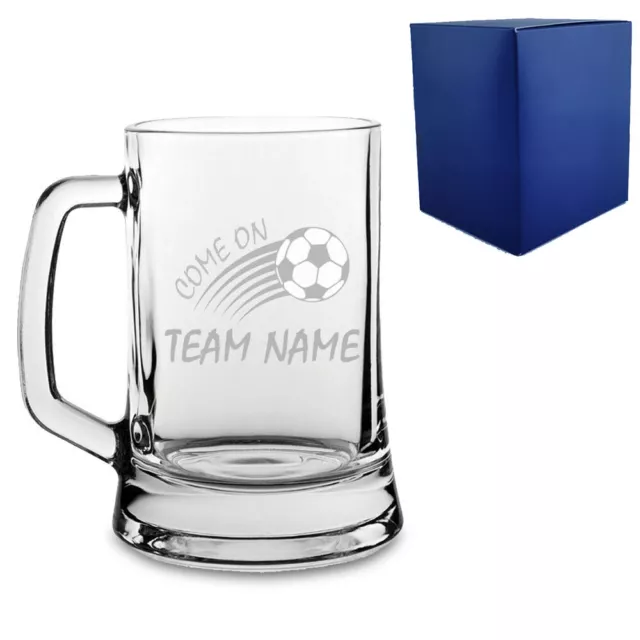 Engraved Football Tankard with Come On "Team Names" Curved Football Design