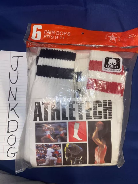 Vintage Athletech Striped Tube Socks 6 Pack New Sealed Made in USA Cotton 9-11