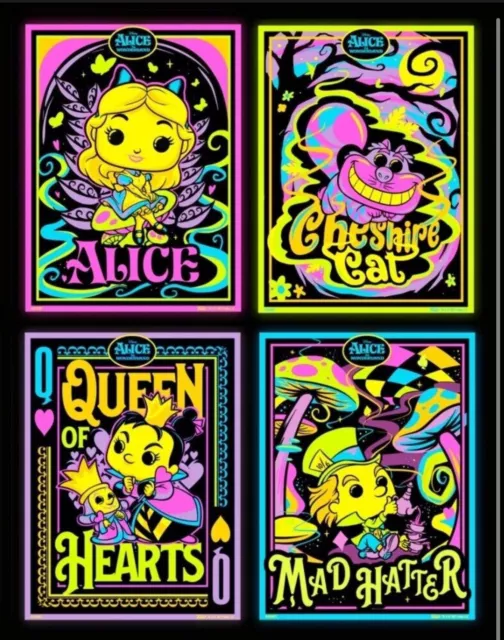 Set Of 4 Funko Alice In Wonderland 18x24 Blacklight Posters Cheshire M –  Pops Comics