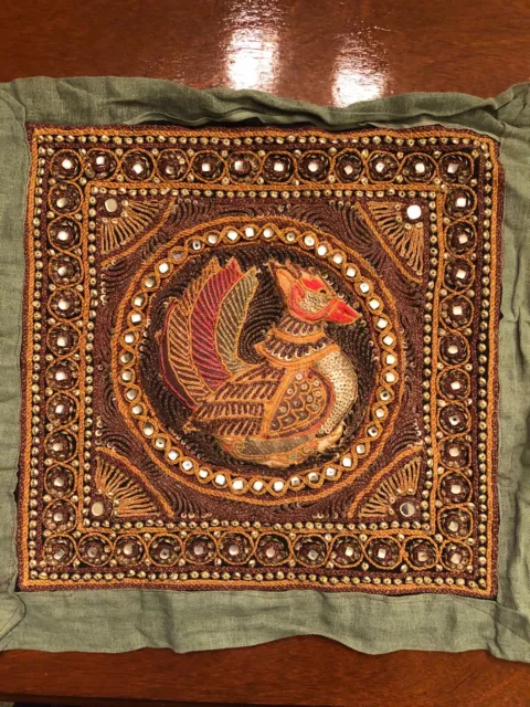 Vintage Thai Burmese Kalaga Pheasant Raised Tapestry : Jewels Sequins 3D
