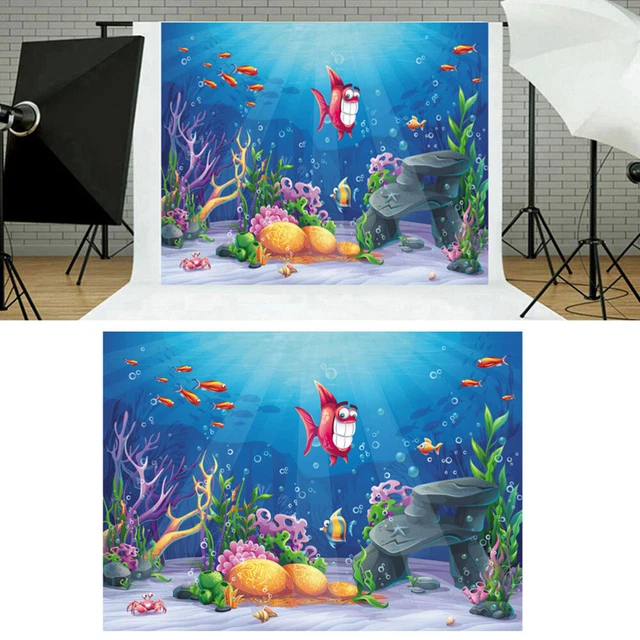 Xiaoterna 2,2x1,5m Cartone animato Fondale marino Fondale colorato del mondo sottomarino Cartone animato Animali dei fondali marini fondale fotografico Compleanno dei bambini Decorazione per feste