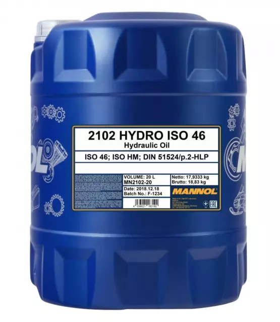 20L MANNOL ISO 46 Premium Hydraulic Oil Fluid ISO VG 46 High Grade DIN 51524