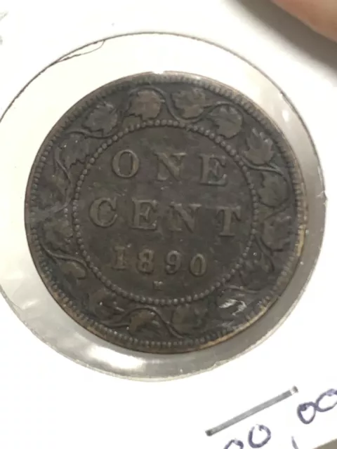 Super Rare 1890 H CANADA ONE 1 CENT VICTORIA LARGE PENNY COIN Circulated