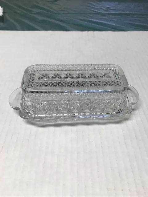 Antique Wexford by Anchor Hocking Glass Covered Butter Dish Diamond Cut with Lid