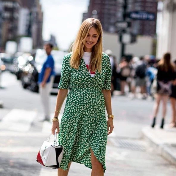 ganni green floral wrap dress GANNI 