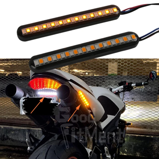 FLOWING LED STRIP Lights Motorcycle Turn Signals Indicator Amber/White