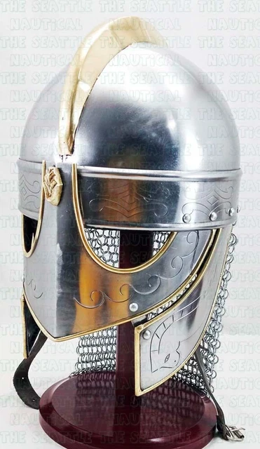Casque Viking Vendel Style Médiéval Avec Camail En Chaîne - Acier 16GA - Reproduction Pour LARP/Reconstitution