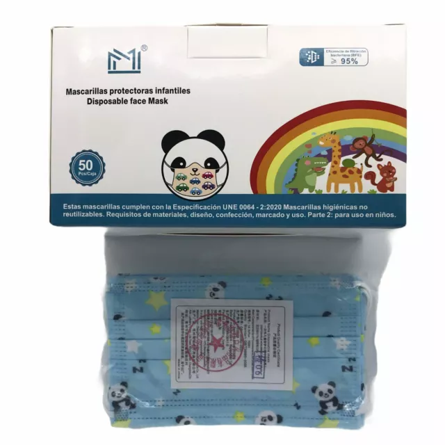 50x Mascarilla Higiénicas Protectoras Infantiles Multicolores Envió 24Horas