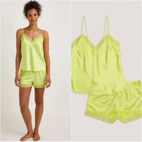 " BNWT Matalan Lime Satin Cami Short Pyjama Set 8 10 12 14 (ST117)