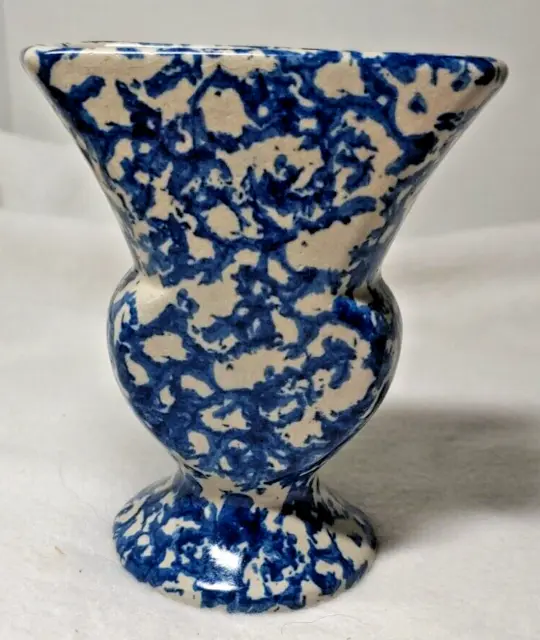 Clay City Pottery Blue Spongeware Vase RARE