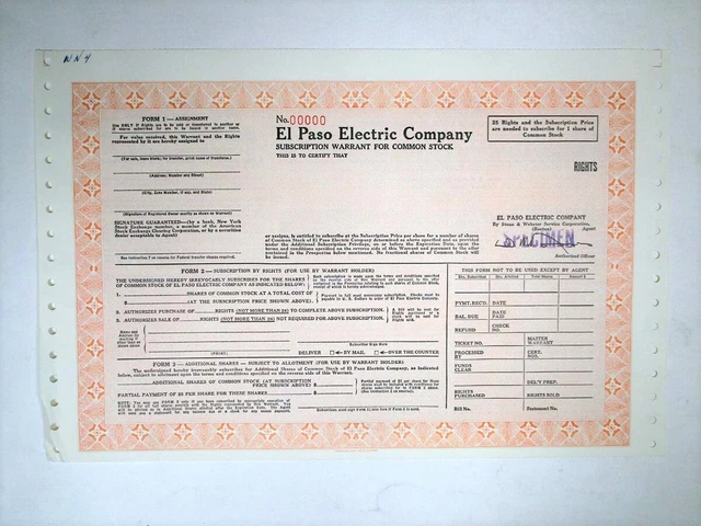 El Paso Electric Co., 1990s. Specimen Stock Cert., XF-AU condition. ABNC