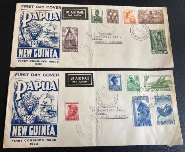 Papua New Guinea (2) First Day Covers 1952. Creased/Some Marks/Corner Damage