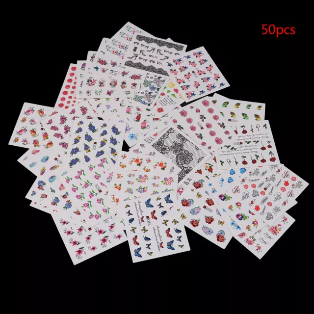 3D Nail Art Transfer Stickers 50 Sheets Flower Decals Manicure Decoration T;c;