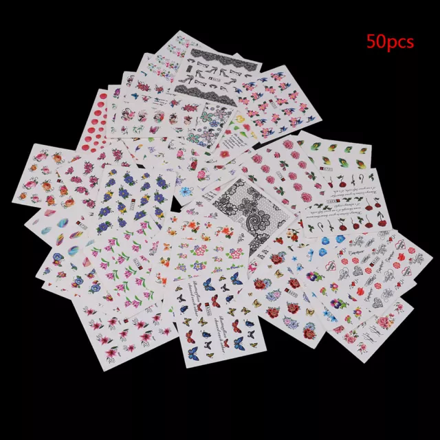 3D Nail Art Transfer Stickers 50Sheets Flower Decals Manicure Decoration Tips-xd