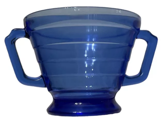 Vintage 1930s Hazel Atlas Glass Cobalt Blue Moderntone Depression Sugar Bowl