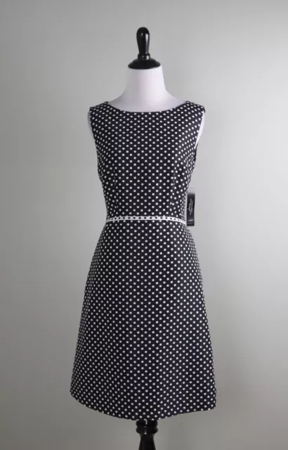 TAHARI Arthur S. Levine ASL NWT $128 Black White Contrast Polka Dot Dress Size 6