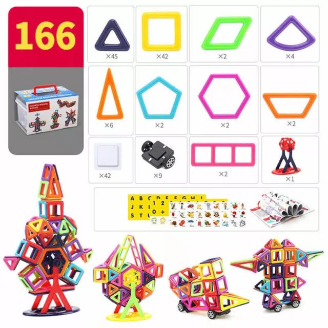 166 Piece Kids Magnetic Blocks Building Toy Children Mini Magnet Tiles Kits Gift