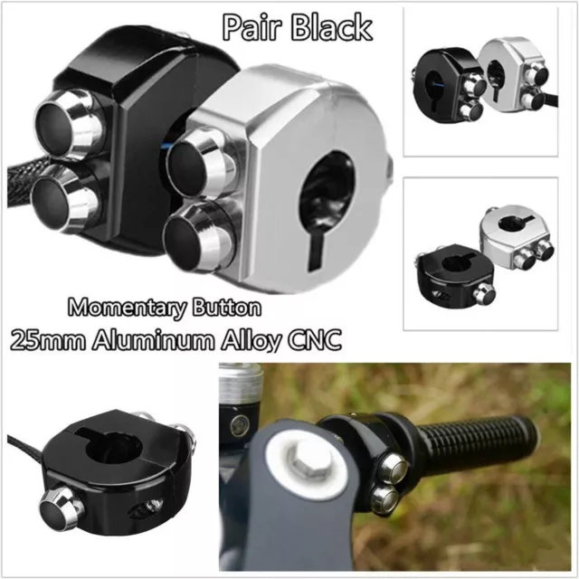 2X Black CNC 25mm 1" Motorcycle Momentary Switch Handle Grips Reset Buttons 120W