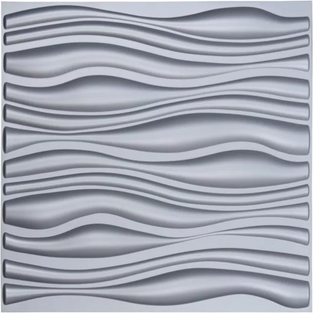 PVC Wave Board Textured 3D Wall Panels Grey 19.7" x 19.7" 12 Pack Art3d