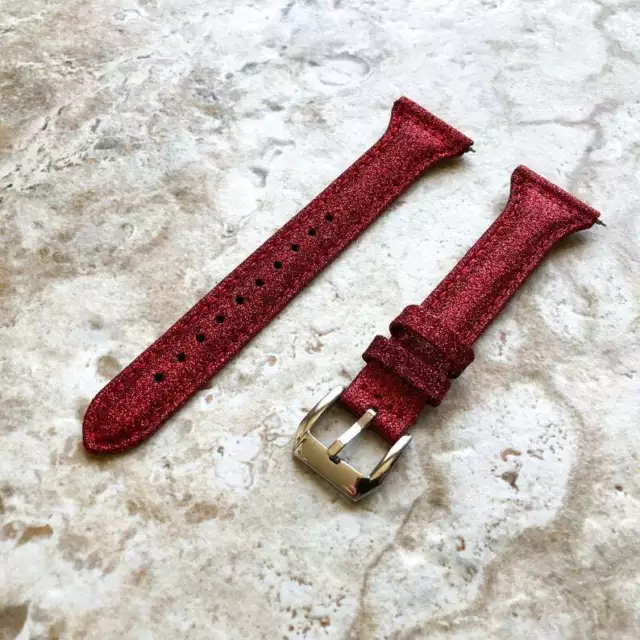 Rosso Luccicante Glitter Sottile Elegante Cinturino IN Pelle per Fitbit Versa &