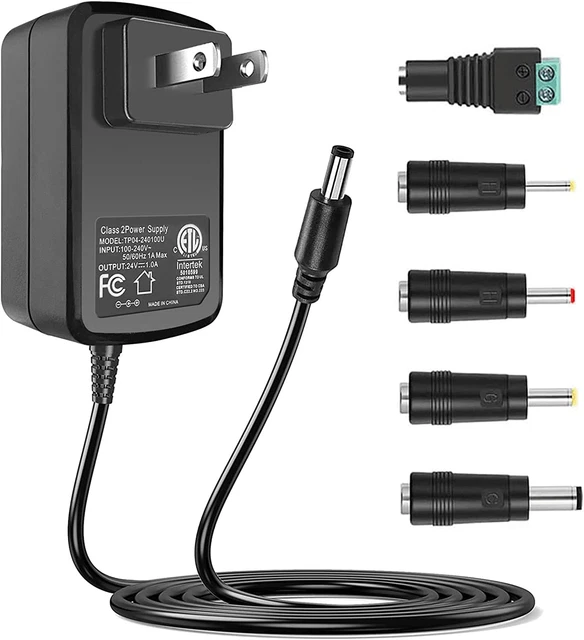100V-240V to 24V 1A AC/DC Switching Power Supply Adapter with 5 Selectable Adapt