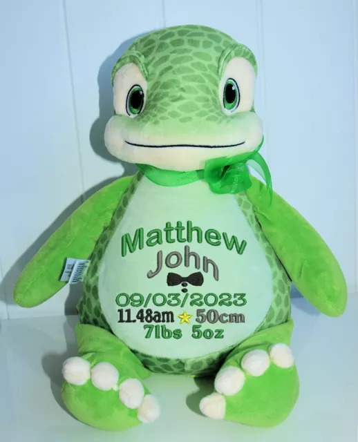 Personalised Soft Toy / Cubbie | Birth Announcement Cuddle toy |  Dinosaur T-Rex