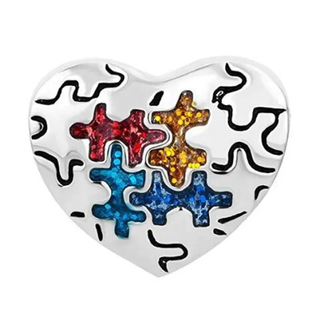 Heart Bead Care For Autism Charm Beads DIY Bracelet Jewelry Accessory Making 1Pc