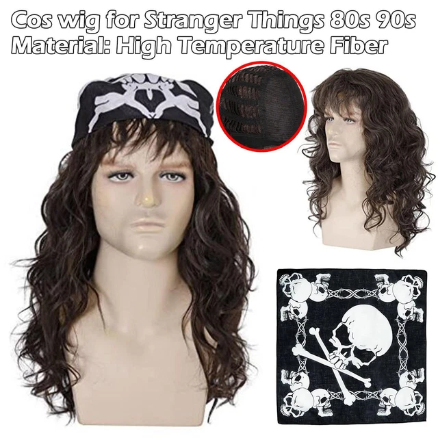 80/90S Wig For Eddie Munson Cosplay Heavy Punk Rocker Long Curly Brown R2X0