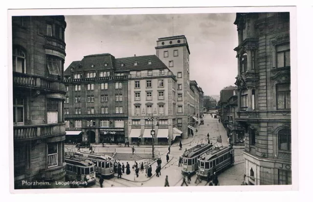 Alte AK Pforzheim Baden ca. 1930 Straßenbahn  Leopoldsplatz