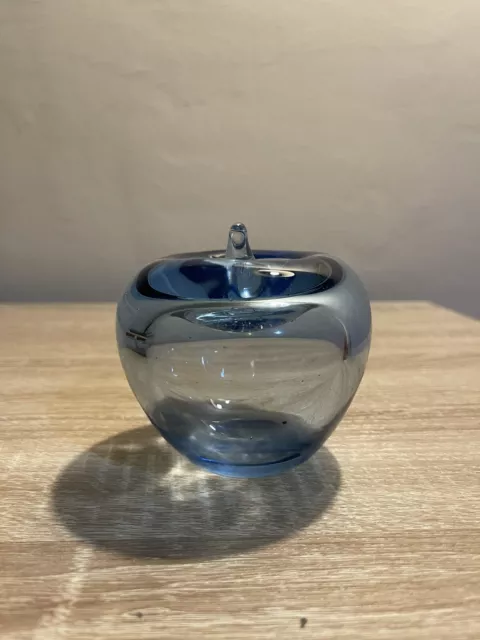 Clear Blue Art Glass Apple Paperweight