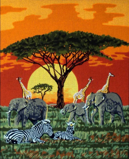 Afrikanisch Safari Sonnenuntergang Tiere Wandteppich Leinwand Gobelin