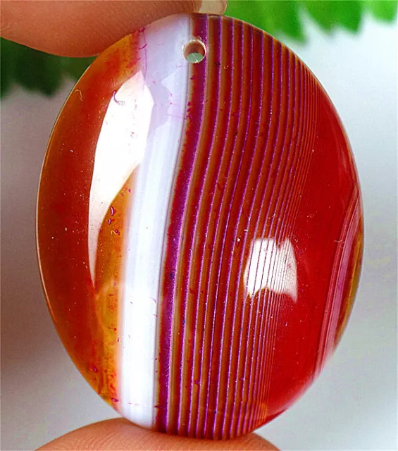 YELLOW RED STRIPES Onyx Agate Oval Pendant 9.99 PicClick