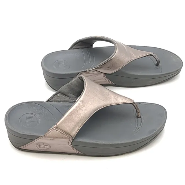 Fitflop 288-054 Lulu Shimmer Women's Black/Pewter Bronze Flip Flop Sandals US 8