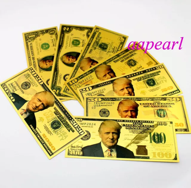 8 Pcs US $ 1-100 Dollar Craft Banknotes President Trump Golden Color Paper Money