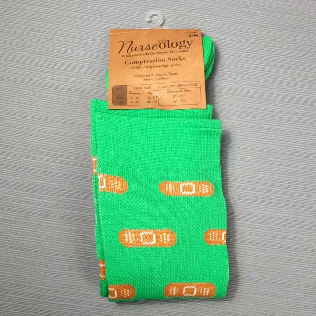 Nurseology Compression Socks 20-30mmHg Knee High Socks S/M Green Band Aids