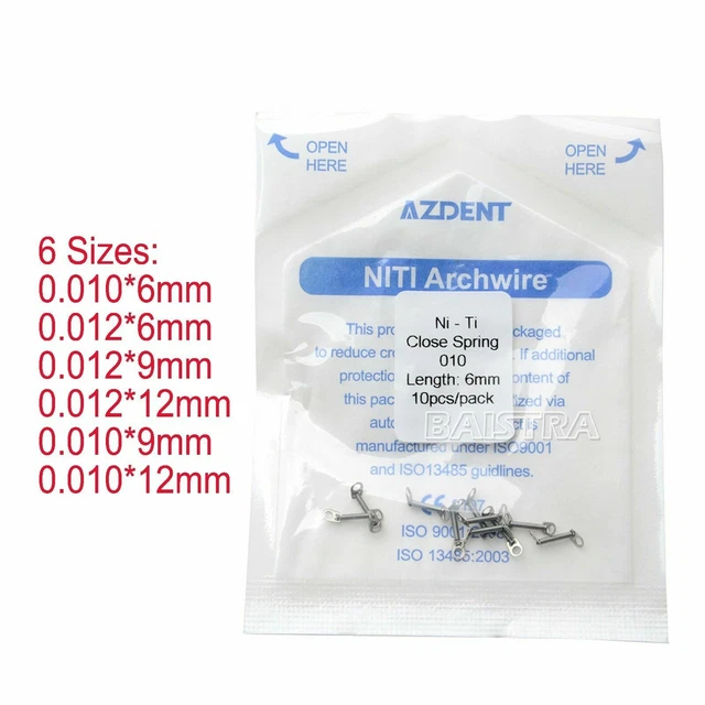 6 Sizes Dental Orthodontic NITI Closed Coil Spring 0.010/12 * 6/9/12mm 10pcs/bag