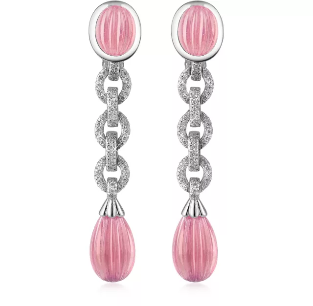 Luxurious Cuban Link Drop Pink Topaz With Bright White CZ Party Fashion Earrings