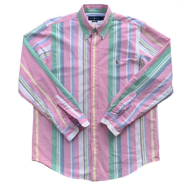 Polo Ralph Lauren Button Down Classic Fit Pastel Striped Long Sleeve Shirt L