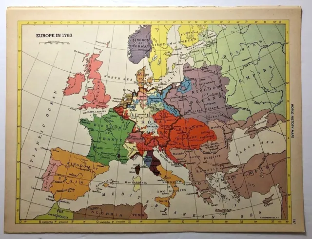 1950's Vintage EUROPE IN 1763 Antique Atlas Map - Hammond's New World Atlas