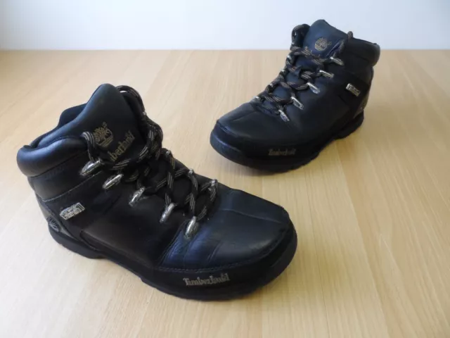 Timberland Euro Sprint Hiker  Black Leather Mid High Boots Size UK 4 EU 37