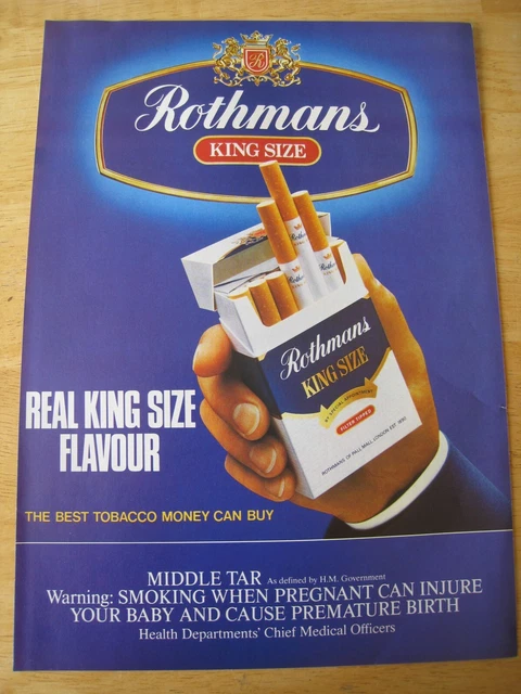 ROTHMANS KING SIZE Cigarettes Middle Tar 1987 Advert Approx A4 Size ...