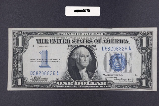 $1 Dollar Note , Series of 1934, Silver Certificate, Blue Seal, Fr.# 1606